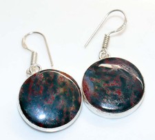 925 Silver Plated Big Cluster Bloodstone Earrings Jewelry Size 1.5" MJ
