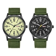 Men Military Tactical 24 Hours Dial Nylon Strap Date Quartz Wrist Watch Luminous