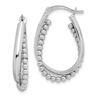 28.95mm Sterling Silver Rhodium-Plated Beaded Hoop Earrings
