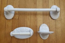 Vintage Floral Ceramic Bathroom Set Toilet Paper Toothbrush Towel Bar Farmhouse