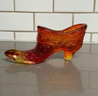 Vintage FENTON AMBERINA Red Glass Pointed HOBNAIL SLIPPER SHOE shoes boots