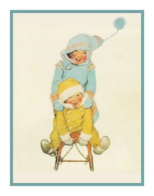 Jessie Willcox Smith Kinder Schlittern Schnee Gezählter Kreuzstich Tabelle