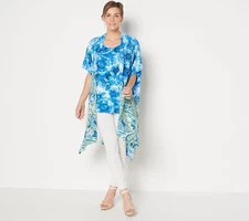 Attitudes by Renee Border Print Caftan Sweater Tie-Dye Blue M New