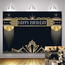 Noble Black Gold Style Happy Birthday Backdrop Birthday Party Decoration Props