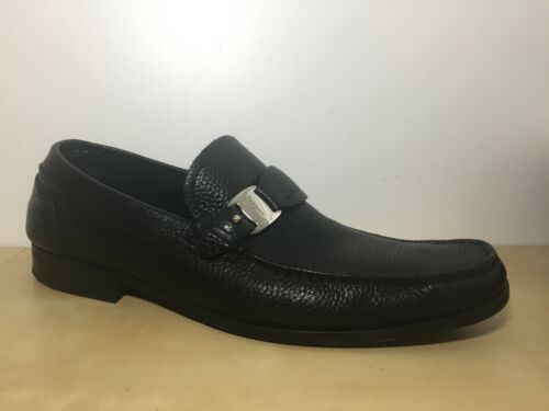 Salvatore Ferragamo Men's Black Pebble Leather Side Buckle Loafers Shoe 8.5 D - Afbeelding 1 van 7