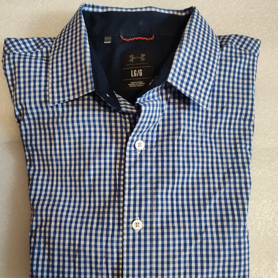 Under Armour Dress Shirt Mens Large Blue White Checked Long Sleeve UA - Image 2 of 4