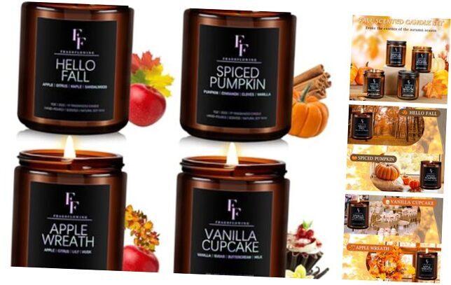 s Set, Fall Scented Fall Candle Pumpkin/Apple Wreath/Hello Fall/Vanilla Cupcake
