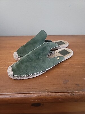Tory Burch Max Suede Espadrille Mules Olive Green Suede Leather