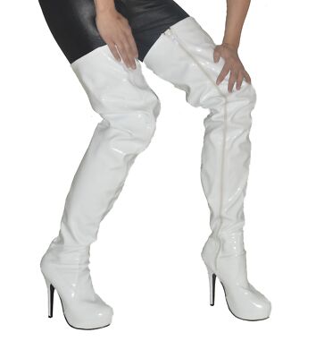 Crotch Plateau Overknee High Heels  Gr 36-46 weiß NEU Fetisch Party, BDSM, Gogo