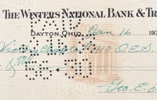 Vintage 1933 Winters National Bank & Trust Dayton OH Ohio Cancelled Check