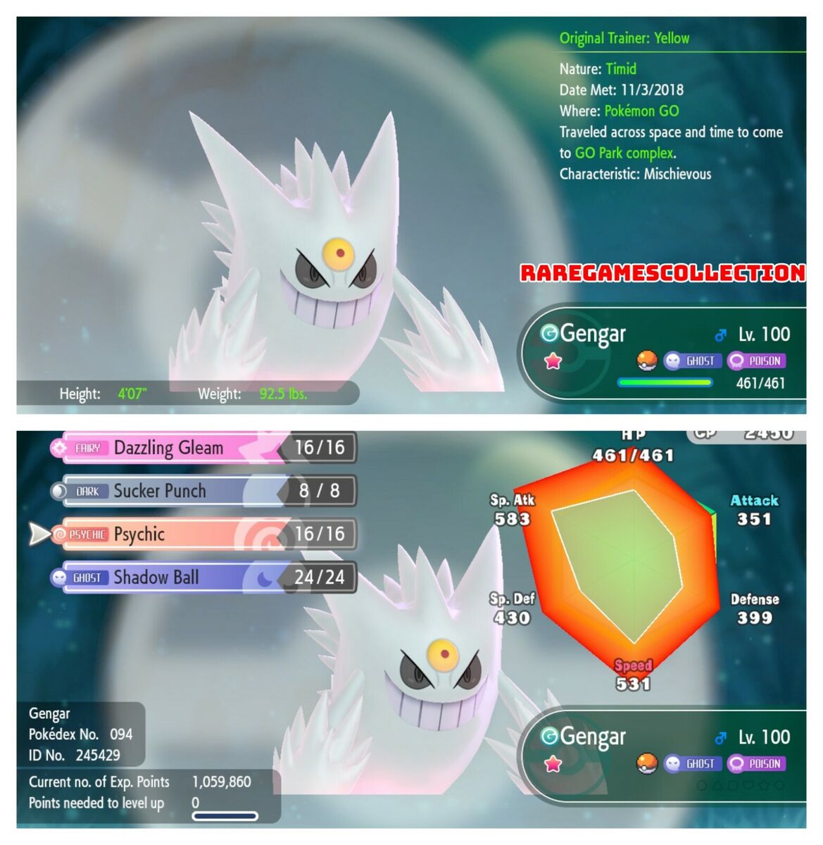 Pokemon Let's Go Pikachu & Eevee ✨ SHINY ✨6 IV MEGA Gengar FAST