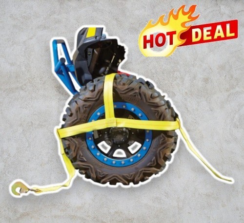 Wheel Rim Tire Bonnet Tie Down Ratchet Strap ATV SXS UTV MUV Riding Mower NEW