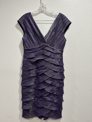 Adrianna Papell Purple Shimmer Tiered Dress Size