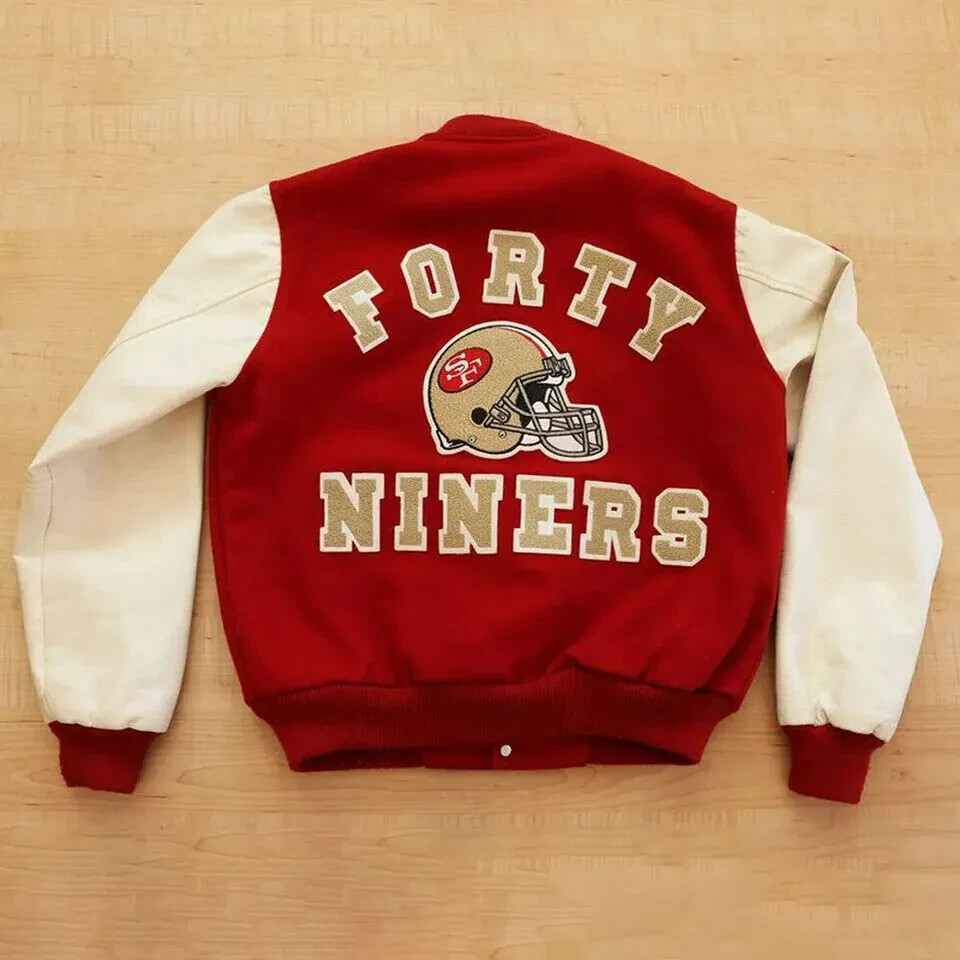 San Franc-isco 49,e,r,s Varsity Jacket Leather Sleeves Letterman Style