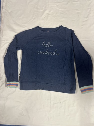 Vineyard Vines Girls Sweatshirt Large 14 Crop Long Sleeve Hello Weekend Blue