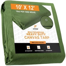 Canvas Tarp -10' x 12' Army Green Duck Heavy Duty with Brass Grommets
