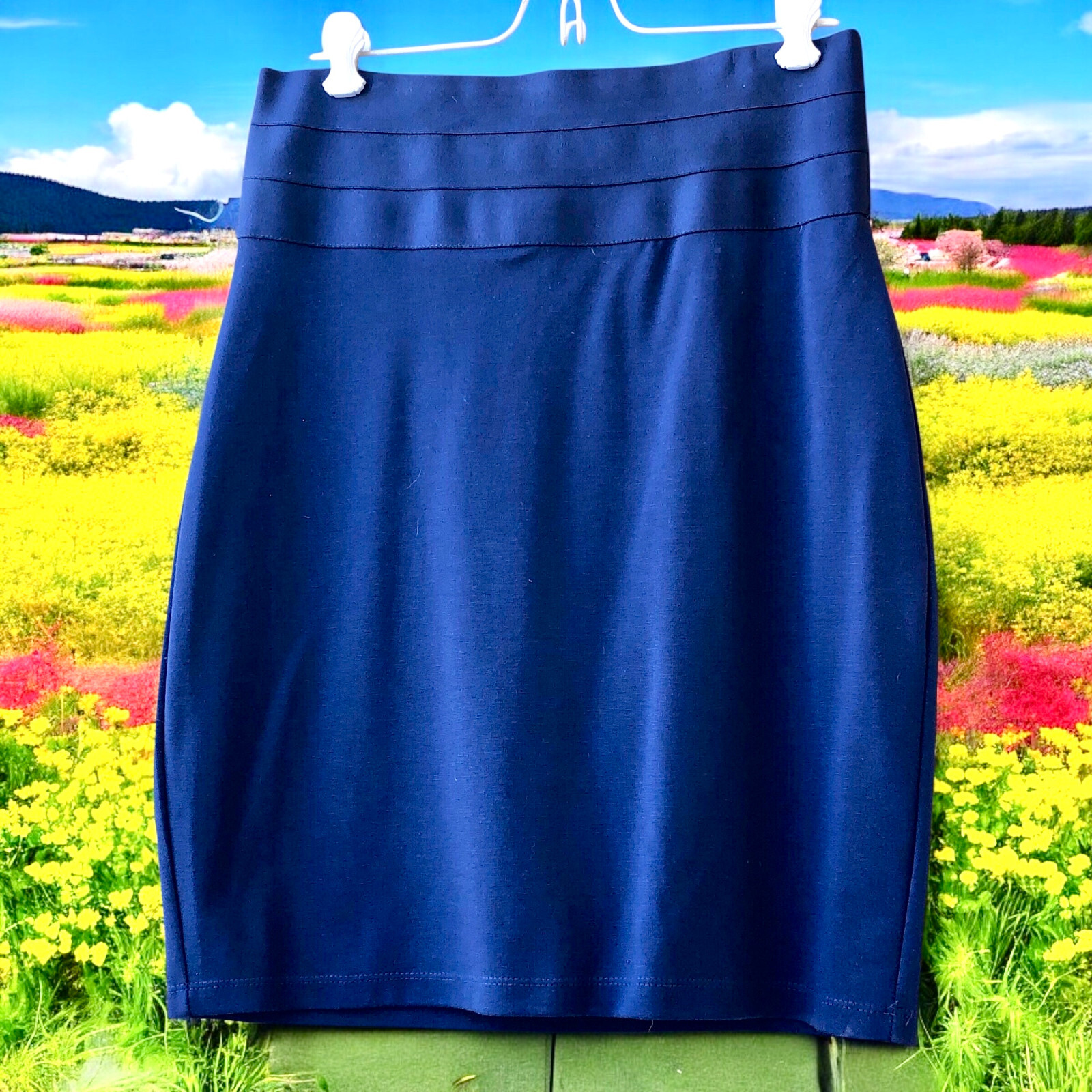 FILA MAX STUDIO gonna corta blu a matita vintage anni 90 pull on righe a fascia donna media