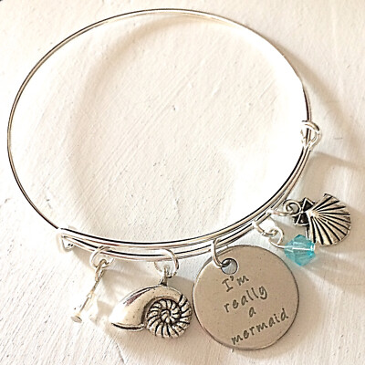 I m Really A Mermaid Silver Bangle Bracelet Jewelry Gift for Beach & Ocean Lover