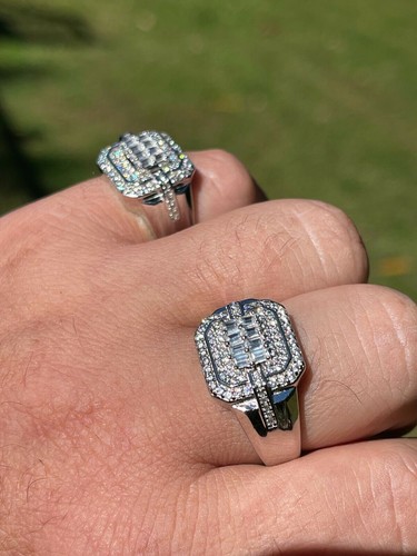 Mens Real 925 Silver Ring Fully Iced Baguette CZ Flooded Hip Hop - 第 2/12 張圖片