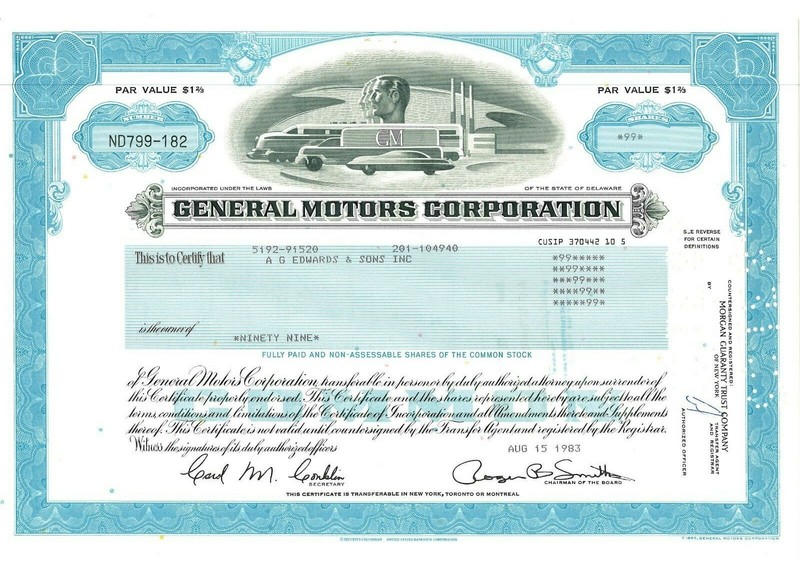 General Motors Corporation  Stock Certificate