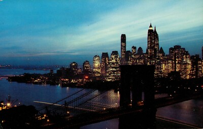 Nightfall in Lower Manhattan, with Brooklin Bridge Postcard -A0023