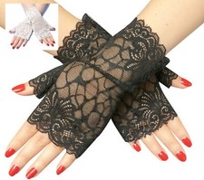 Women Dance Ball Costume Party embroidery Fingerless Floral Lace Short Gloves