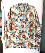 VINTAGE BIG DOGS POSTCARD FLORAL COCKTAILS HUT HAWAIIAN SHIRT BIG MEN'S SIZE 4X