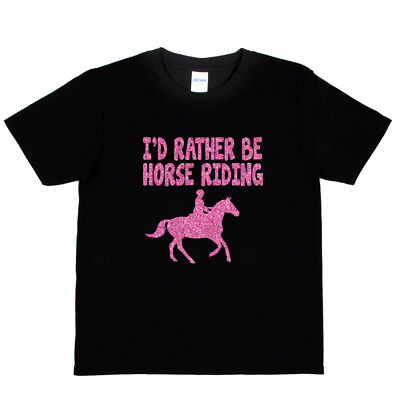 I'd Rather Be Horse Reiten Pony Geburtstag lustige Mädchen Kinder T-Shirt