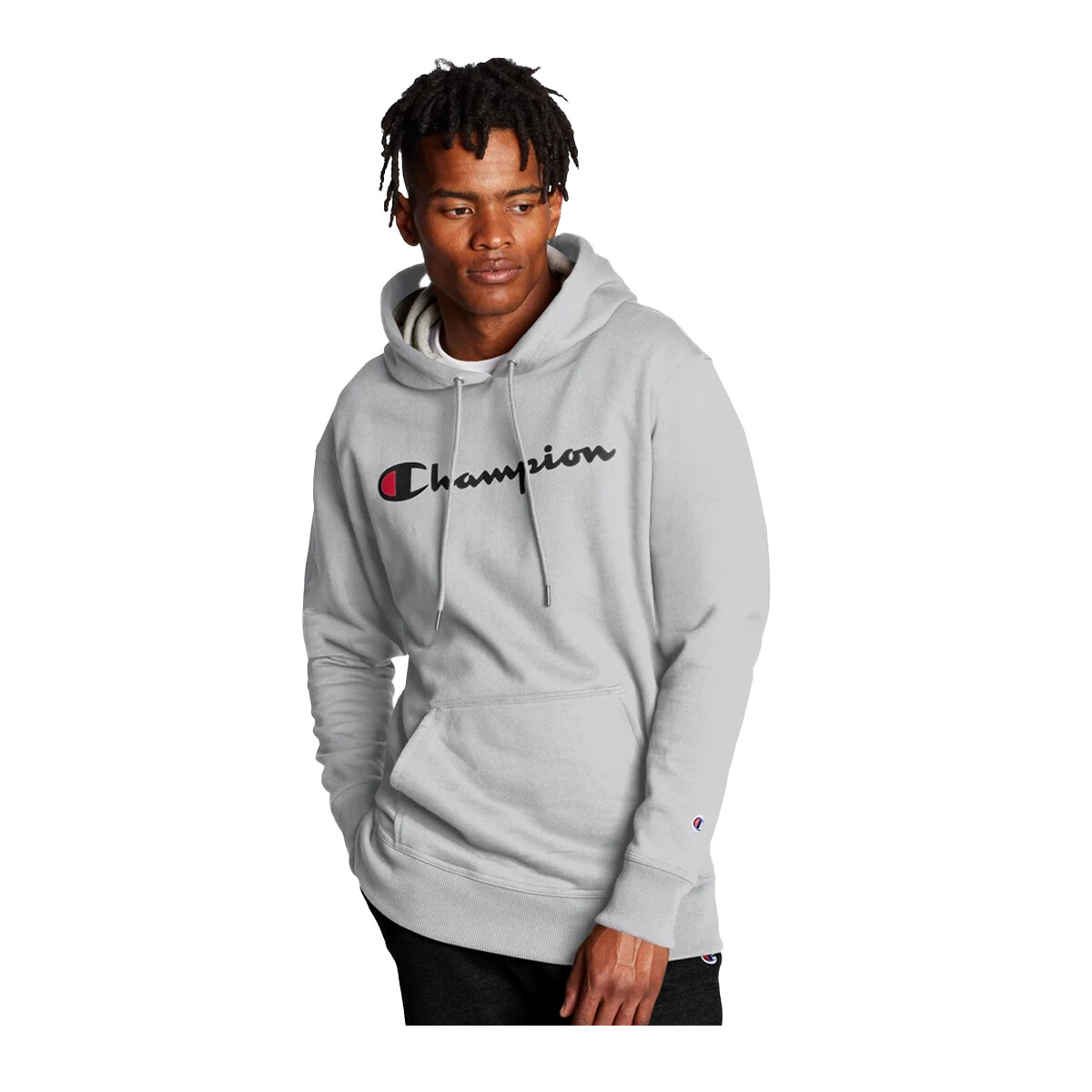 Champion Men's Oxford Grey Powerblend Graphic Hoodie Champion Men's Oxford Grey Powerblend Graphic Hoodie