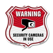 Video Surveillance Shield Sign Warning Security Cameras In U Shield Shaped Sign