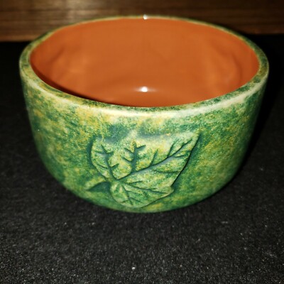 PCO Red Ware Bowl Green Glaze Ivy Design