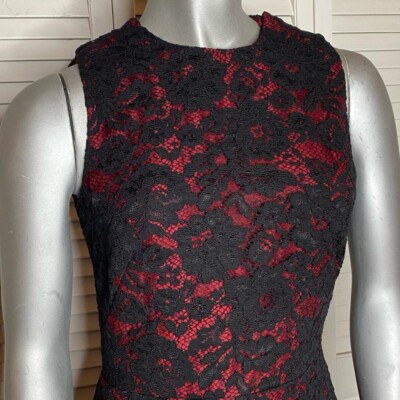 JILL Jill Stuart Red & Black Lace Overlay Sleeveless Cut-Out Ruffled Dress  2 XS | eBay