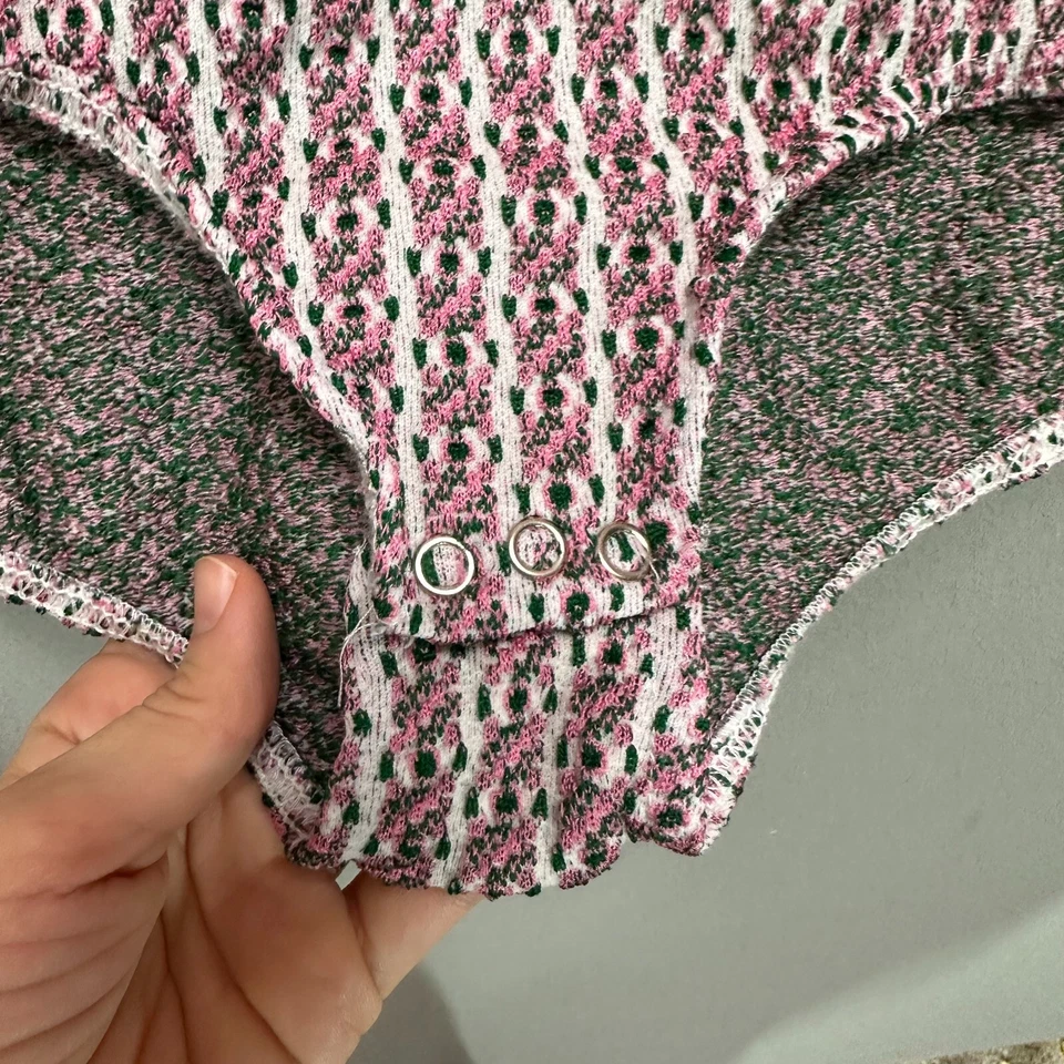 60s 70s Bodysuit VTG Size M Zip All Over Floral Turtleneck L/S Leotard Shirt - Image 2 of 4