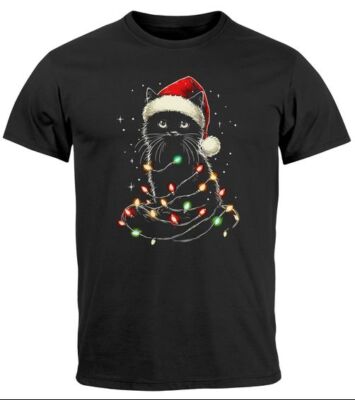 Herren T-Shirt Weihnachten Katze lustig  XMAS Outfit Weihnachtsshirt