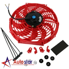 Universal 12" Engine Cooling Fan Slim Pull Push Racing Electric Radiator Red 12V
