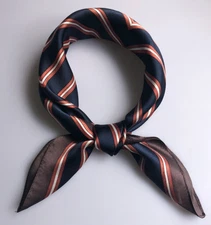 100% Silk 20" Small Square Scarf Women neckerchief Wrap striped blue red QS91-4