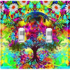 Metal Light Switch Cover Wall Plate Colorful Flower Tree