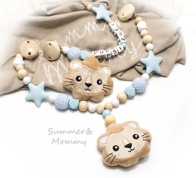 HANDGEFERTIGT Kinderwagenkette Schnullerkette Wagenkette Baby Löwe einzeln o. als Spar Set