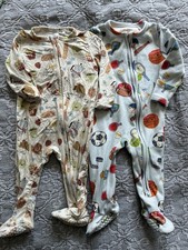Angel Dear Lot 2 Footie Pajamas 6-9m Zip Bamboo Organic Cotton Breakfast Sports