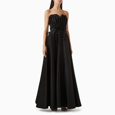 Strapless Satin Evening Dress Glitter Trim A -Line Graduation Dress Prom Dress