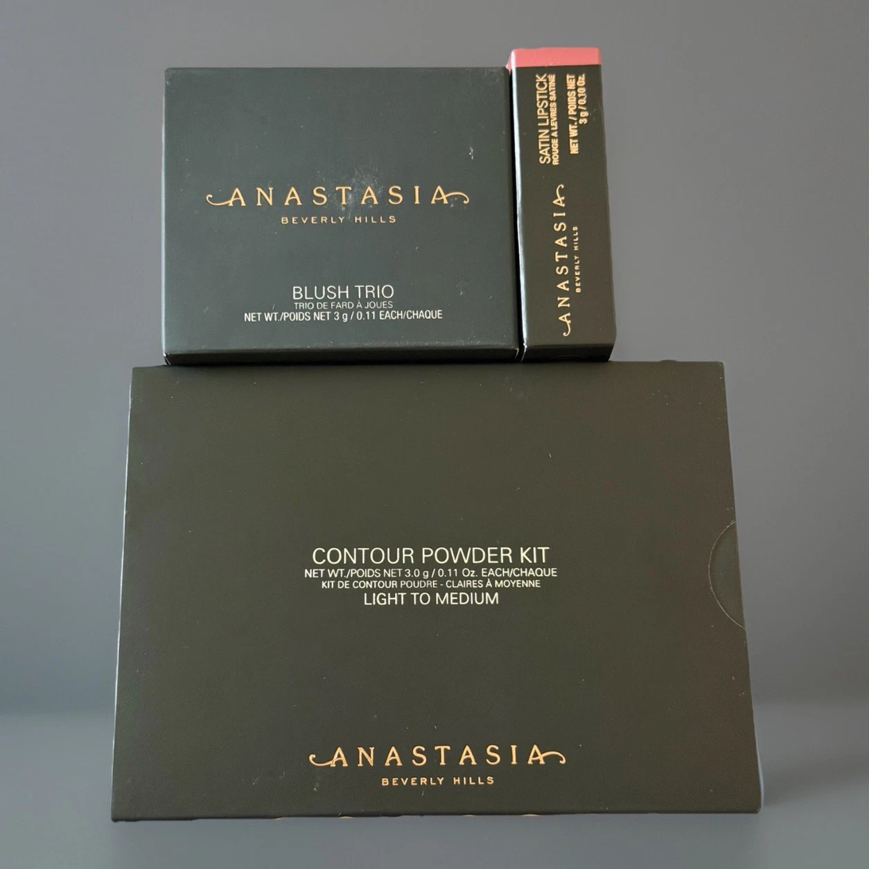 Anastasia Beverly Hills Set: Contour Powder Kit, Blush Trio, Satin Lipstick