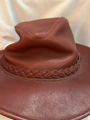 Dorfman Pacific Leather Outback Hat Brown Braided Band Western Safari Size L