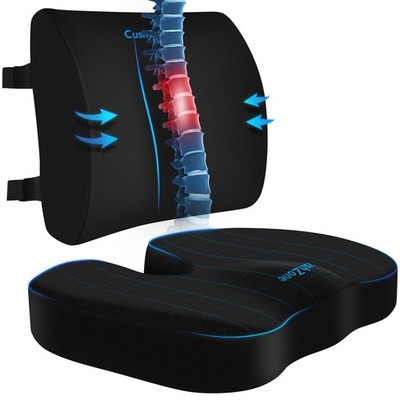 CushZone Seat Cushion, Lumbar Support Pillow with Adjustable Large, Black 