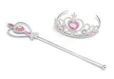 Princess Elsa Crown Tiara and Wand Set Silver Heart Jewel Light Pink