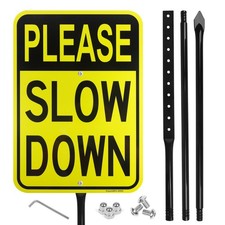 Slow Down Sign with Metal Stake 17"x12" Reflective Weatherproof Aluminum