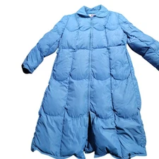 CG Canadian Garment Co Ltd Blue Puffer Coat Long Trench Style Down Fill Size 16
