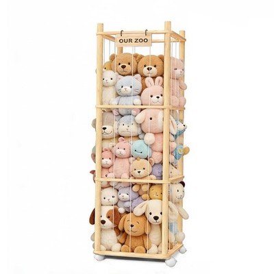 Stuffed Animal Storage, Wood Stuffed Animal Zoo Storage with Brake Wheels, Sp...