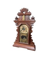 Antique Victorian Gingerbread Mantel Clock with Carved Walnut Case — listing 4