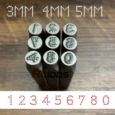 Numbers Dot Stamp 3/4/5mm Dotted/Lattice Motorbike Car Chassis 0 8 9Pcs/Box