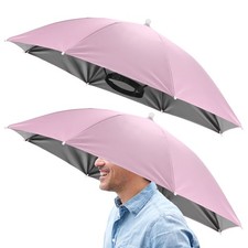 2 Pcs 26" Headband Umbrella Hat Black Glue Umbrella Cap for Outdoor Pink